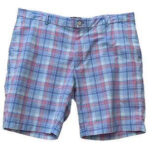 Peter Millar Crown Crafted Matlock Seersucker Plaid Performance Shorts 40W Blue